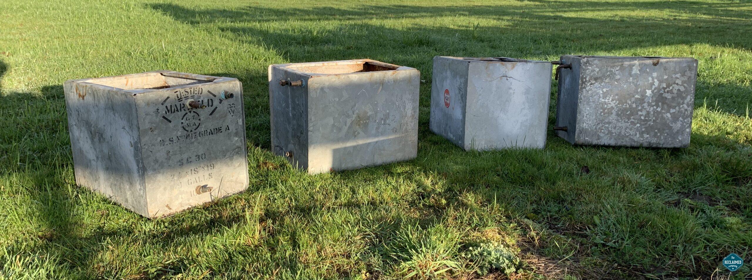 Reclaimed galvanised water tank ready for reuse