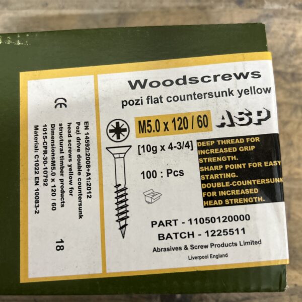 M5 x 120mm Yellow Pass Wood screw the reclaimed company