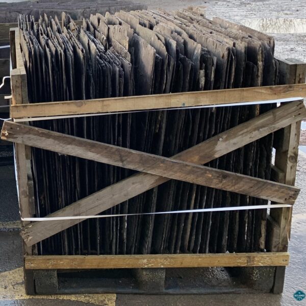 Welsh Tonne Slate organised in crates from Skelton Hall. Available at The Reclaimed Company.