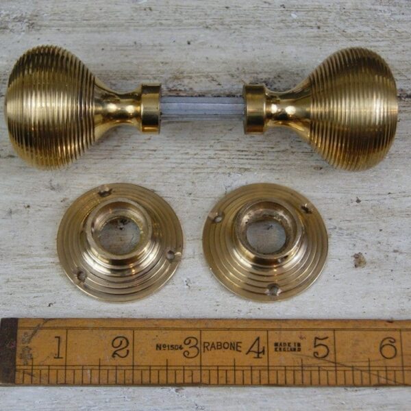 Door Knob Set Beehive Solid Brass 50mm Diameter
