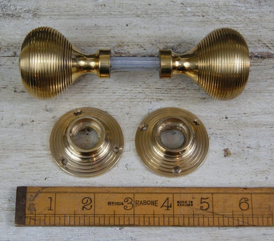 Door Knob Set Beehive Solid Brass 50mm Diameter