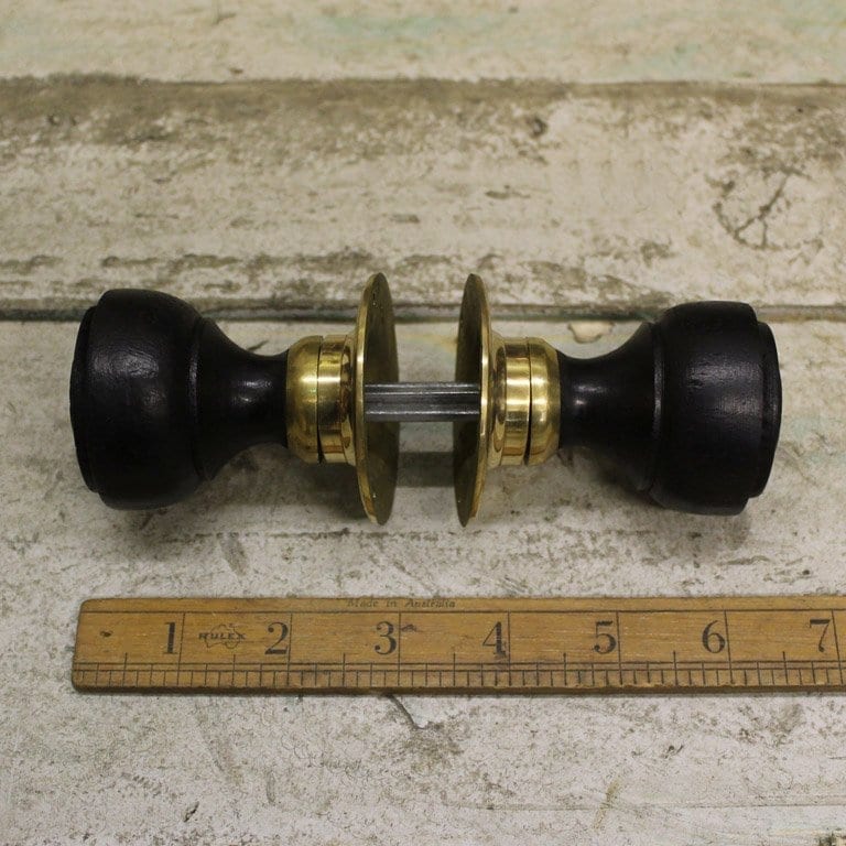 Door Knob Set Flat End Ebony / Brass 50mm