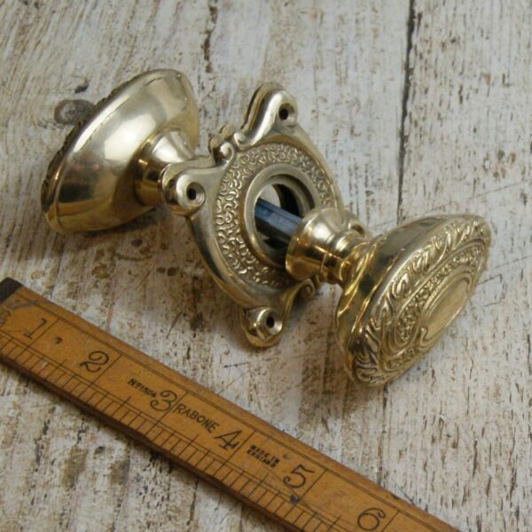 Door Knob Set Art Nouveau Antique Brass - Oval 75mm x 50mm