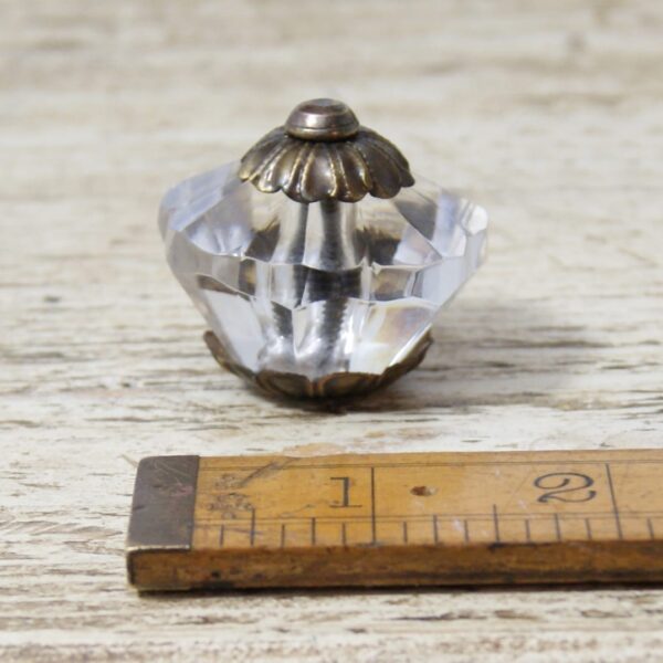 Glass Faceted Cupboard Knob FLOWER Antique Brass Base and Cap