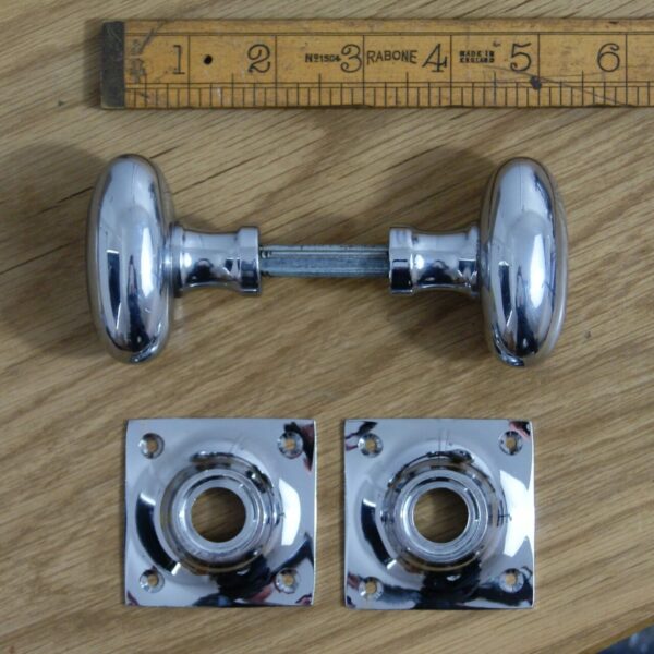 Oval Door Knob Chrome on Brass Square Back Plate 55mm