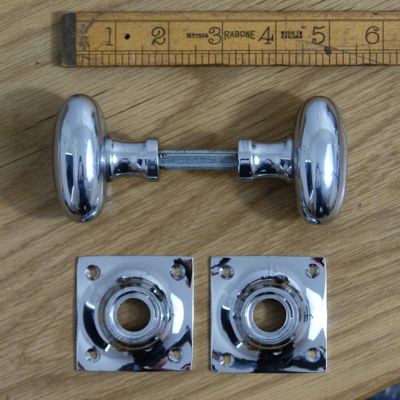 Oval Door Knob Chrome on Brass Square Back Plate 55mm