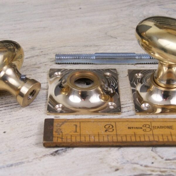 Oval Door Knob Cast Solid Brass on Square Plate 55mm