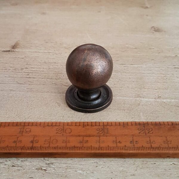 Knob Ball Knob & Stem + Plate Cast Antique COPPER 32mm Diameter