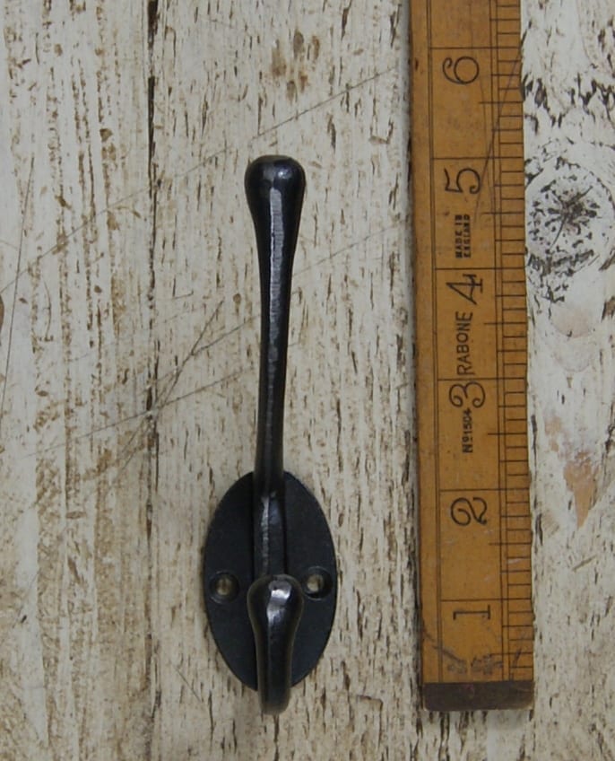 Hat & Coat Hook VICTORIAN 2 Hole Round Stem Antique Iron 110mm - Image 3