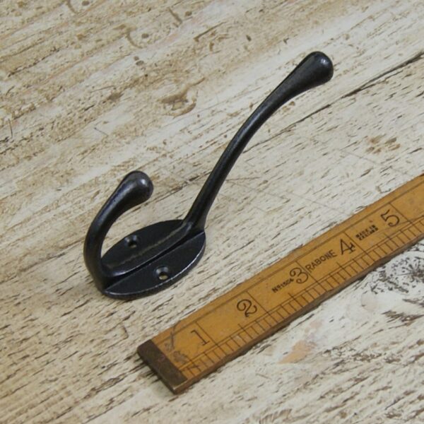 Alternative view of Hat & Coat Hook VICTORIAN 2 Hole Round Stem Antique Iron 110mm