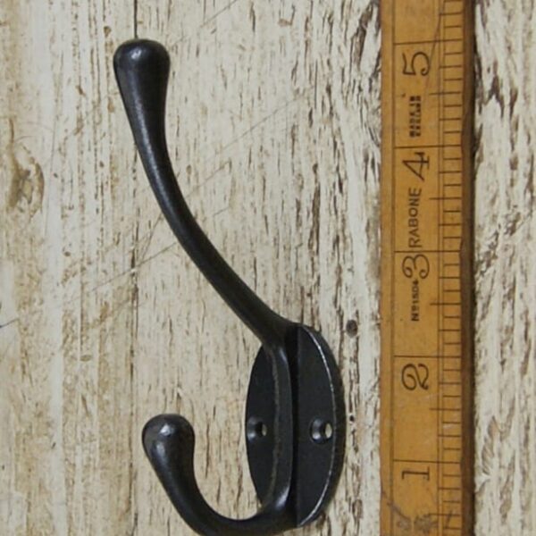 Hat & Coat Hook VICTORIAN 2 Hole Round Stem Antique Iron 110mm