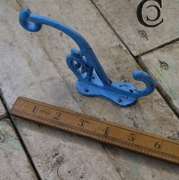 Hat & Coat Hook Swan Neck 'P' Antique Dark Blue Patina 4 Hole 130mm