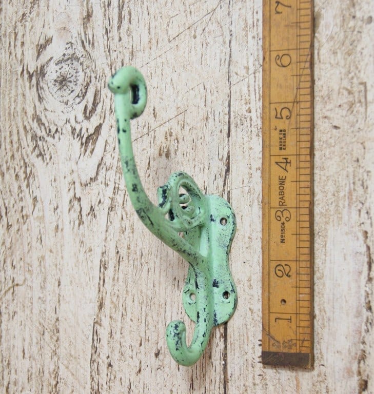 Hat & Coat Hook Swan Neck 'P' Antique Green Patina 4 hole 130mm
