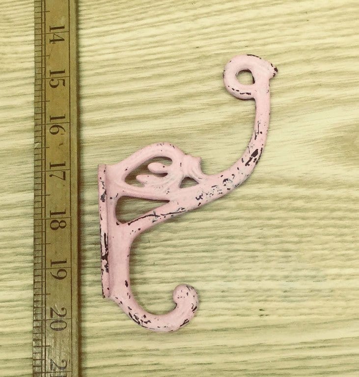 Hat & Coat Hook Swan Neck 'P' Antique Pink Patina 4 Hole 130mm