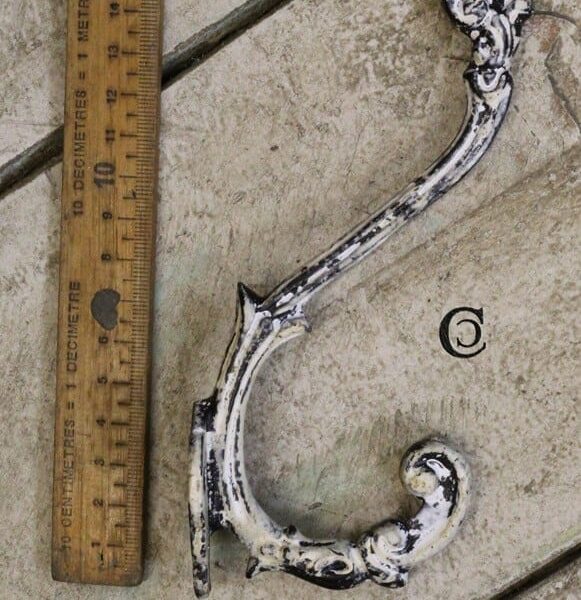 Hat & Coat Hook ORNATE Cast Antique Cream Patina 148mm