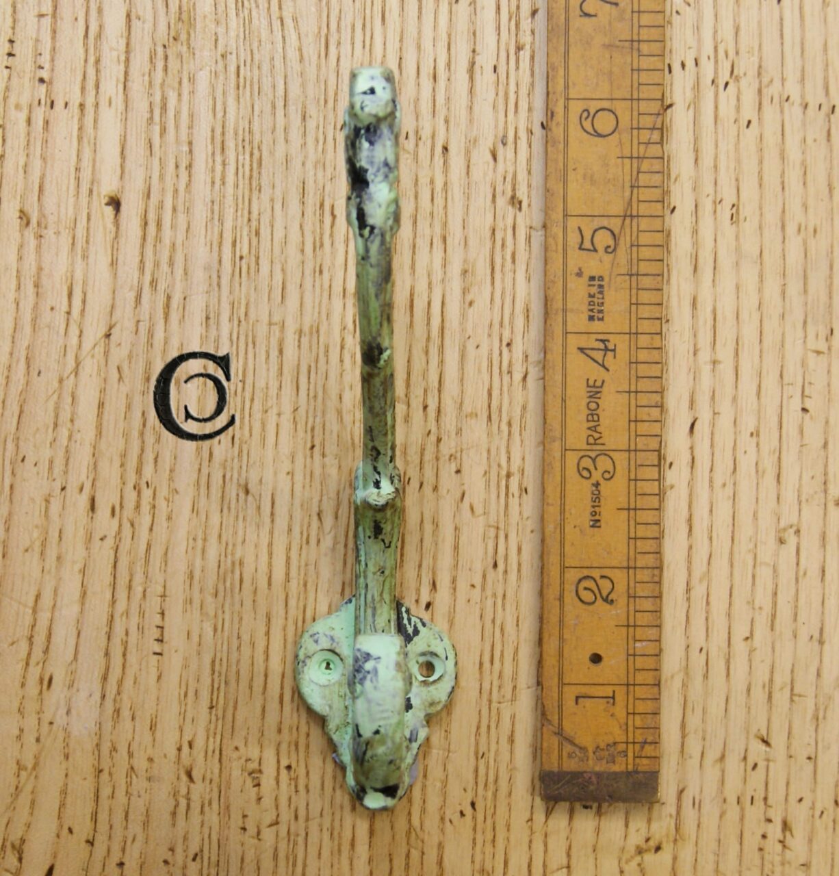 Hat & Coat Hook ORNATE Cast Antique Green Patina 148mm