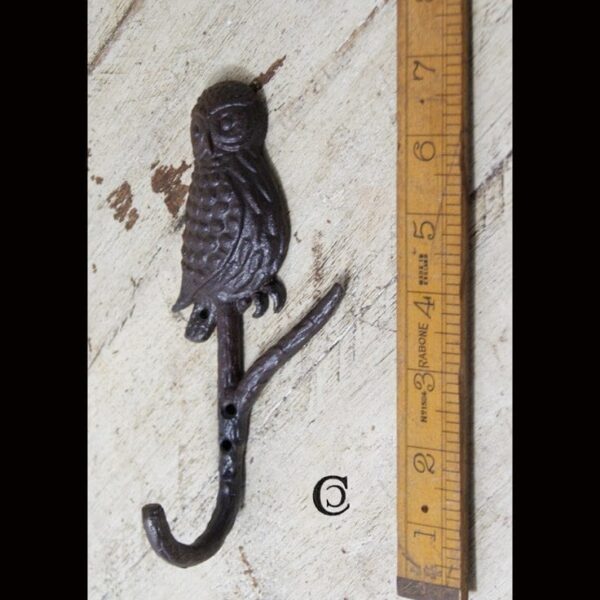 Coat Hook Single OWL on Branch Cast Black Iron 170mm