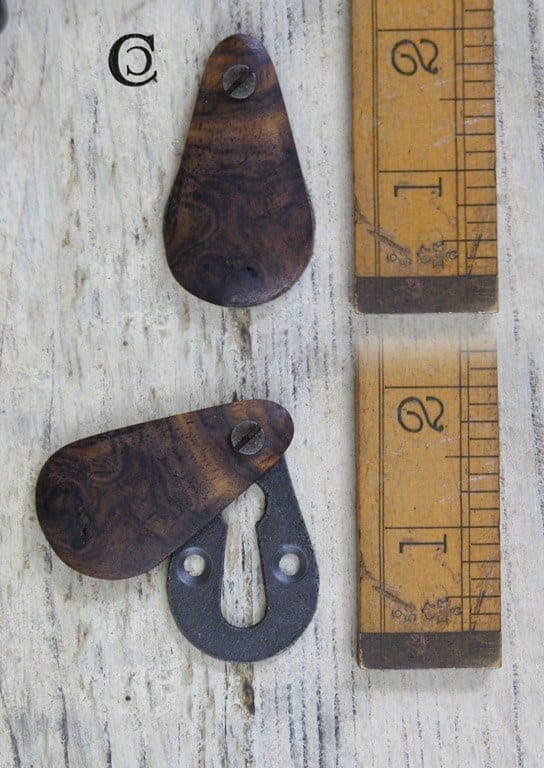 Escutcheon Peardrop Antique Iron & Wood 50mm>