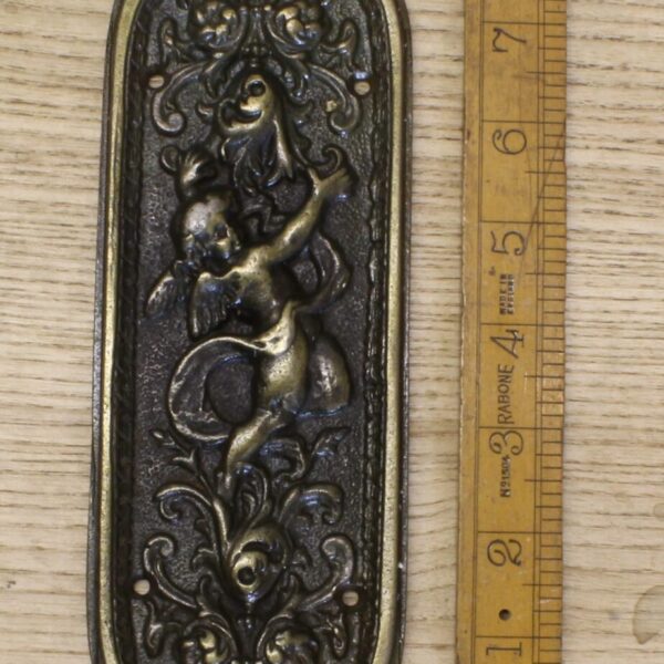Push Finger Plate CHERUB Ornate Antique Brass 200mm x 80mm