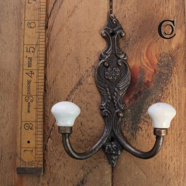 Hat and Coat Hook FRENCH STYLE 2 White Ceramics Antique Copper 125mm