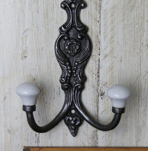 Hat and Coat Hook FRENCH STYLE 2 Ivory Ceramic Ball tops 125mm