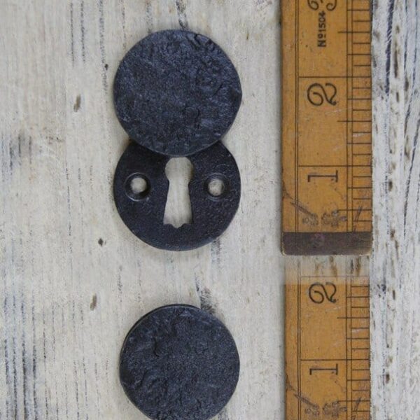 Escutcheon Round Hammered Cast Antique Iron with cover 35mm Diameter
