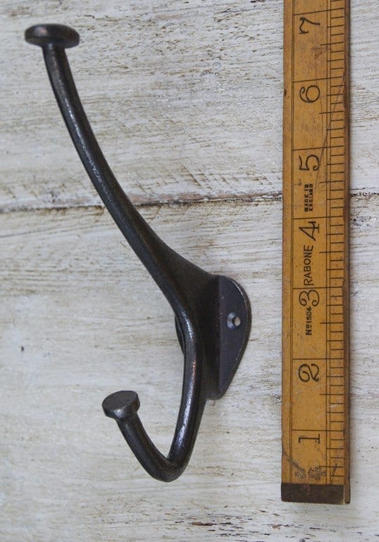 Hat & Coat Hook Flat Top Double Cast Antique Iron Large 150mm