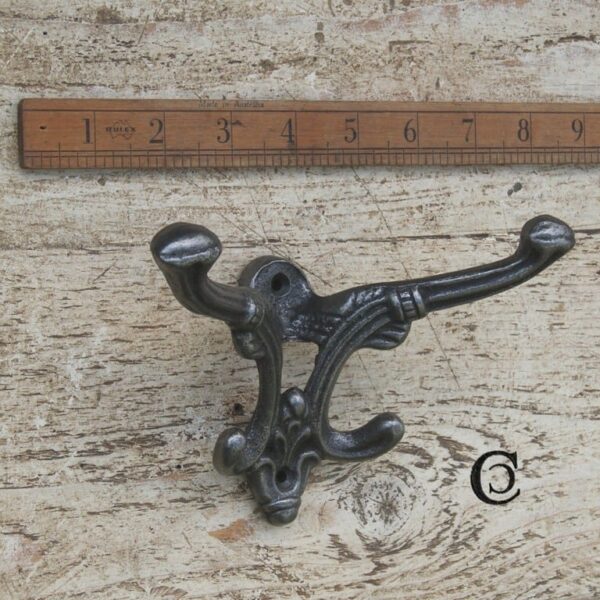 Hat & Coat Hook BELVOIR 4 Antique Iron 80mm proj x 170mm