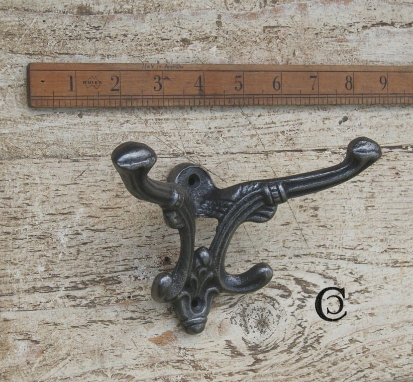 Hat & Coat Hook BELVOIR 4 Antique Iron 80mm proj x 170mm