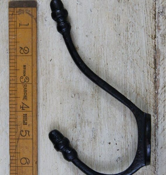 Hat & Coat Hook Acorn 2 Hole Black Epoxy Cast Iron 175mm