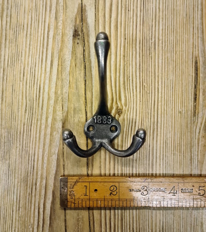 Coat Hook Triple 1883 Cast Antique Iron 90mm
