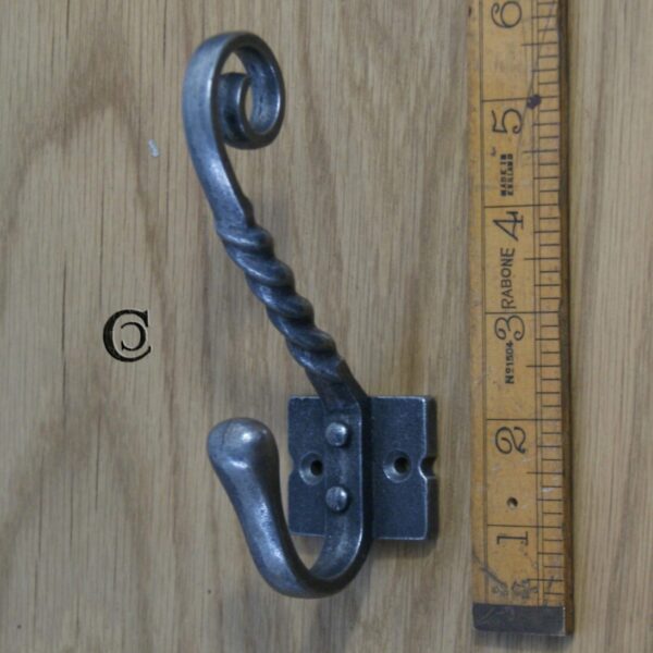 Hat & Coat Hook Twisted Riveted to Base Antique Iron 125mm