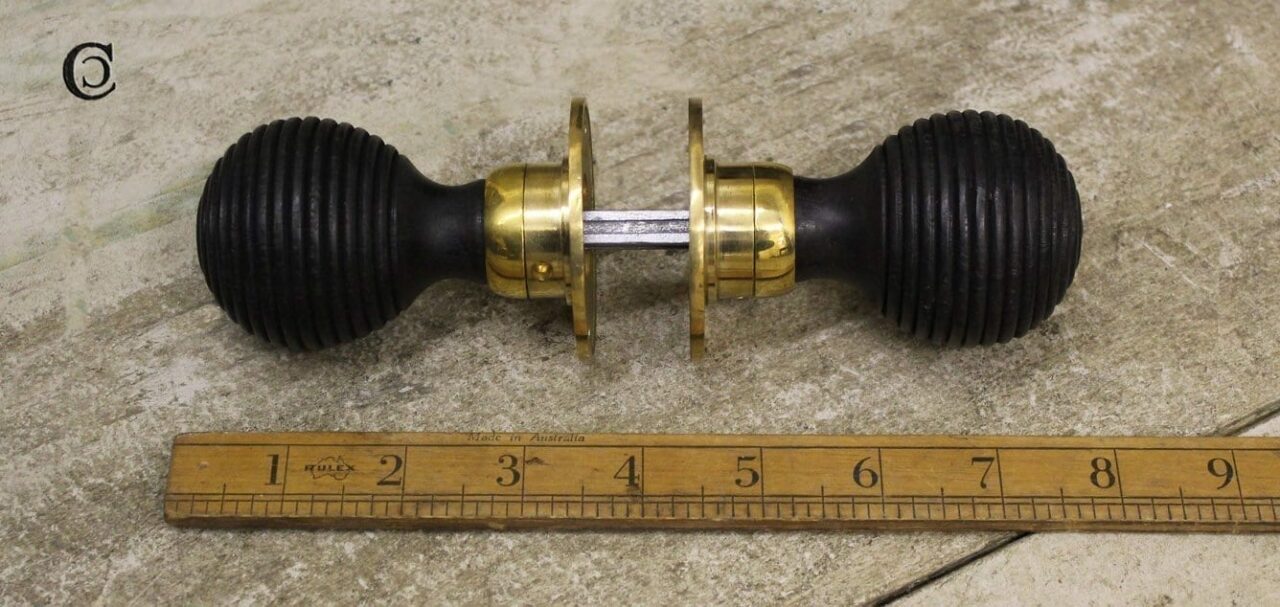 Door Knob Set Beehive Ebonised / Brass 50mm Diameter USE 43.