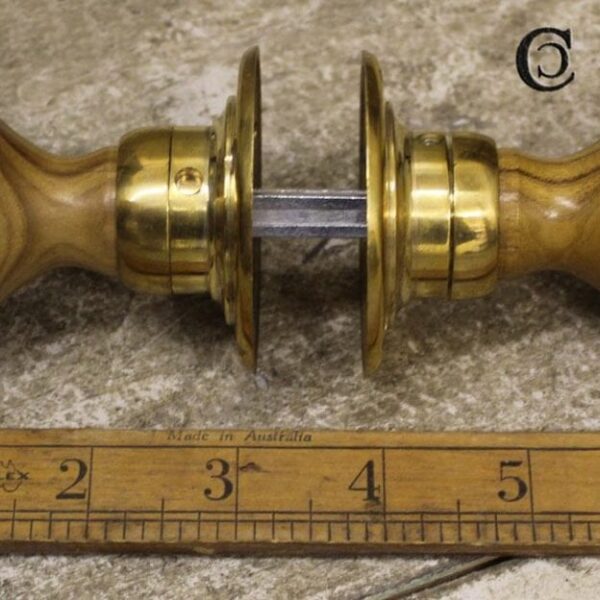 Door Knob Set Flat End Teak / Brass 50mm