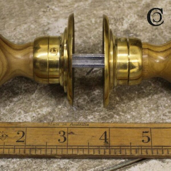 Door Knob Set Flat End Teak / Brass 50mm