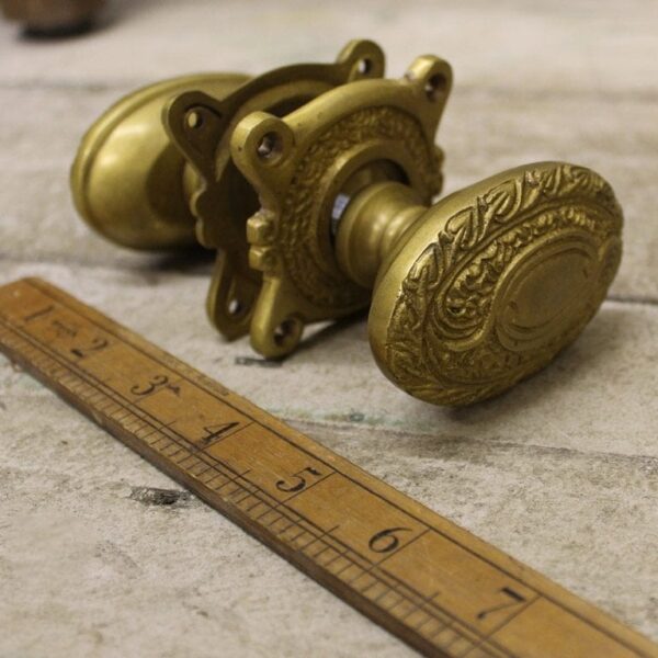 Alternative view of Door Knob Set Art Nouveau Antique Brass - Oval 75mm x 50mm