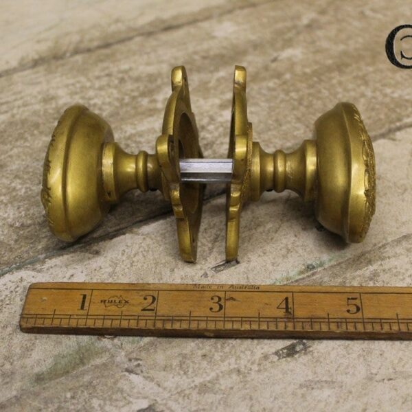 Door Knob Set Art Nouveau Antique Brass - Oval 75mm x 50mm