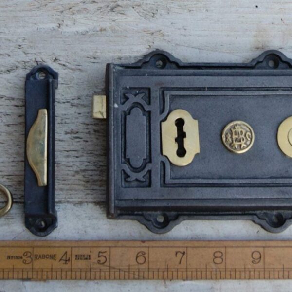 Rim Lever Lock Iron & Brass 178mm x 127mm (Davenport brass plaque)