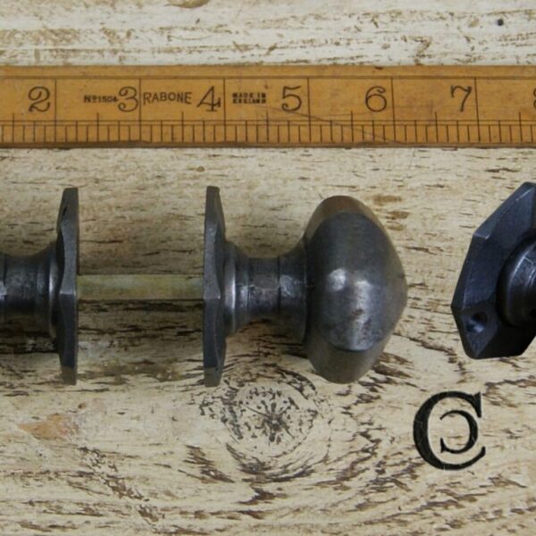 Octagonal Door Knob + Plates Cast Antique Iron 50mm