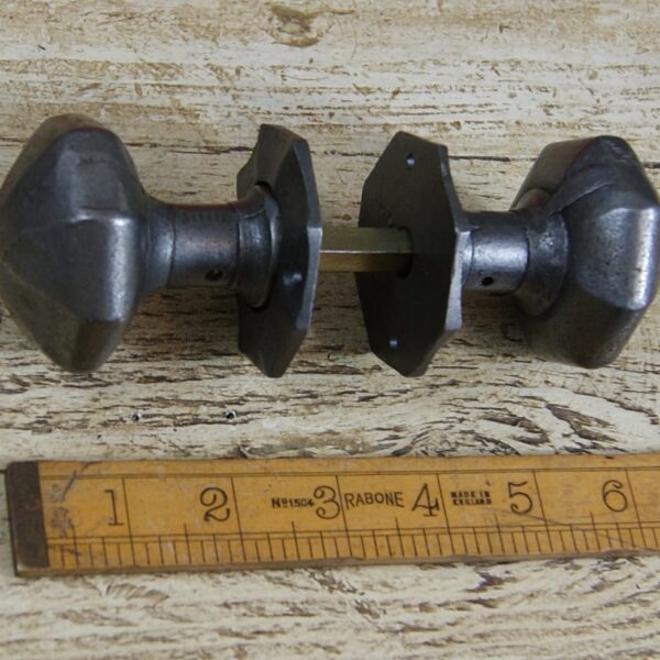 Octagonal Door Knob + Plates Cast Antique Iron 63mm