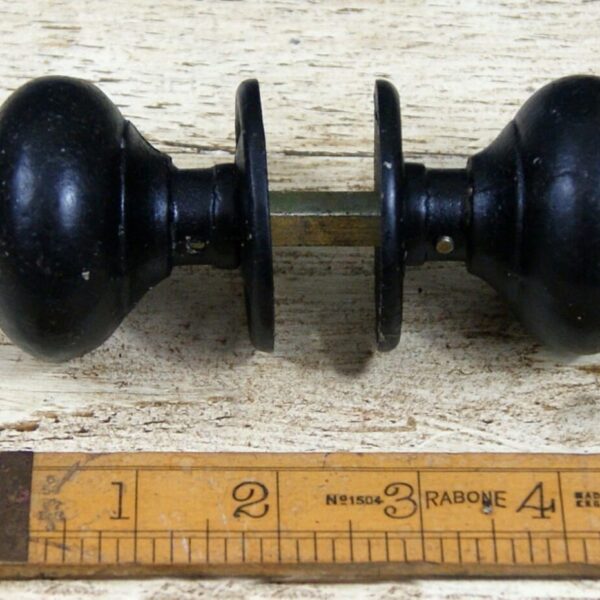 Round Cottage Bun Door Knob Set Black Wax 50mm Diameter