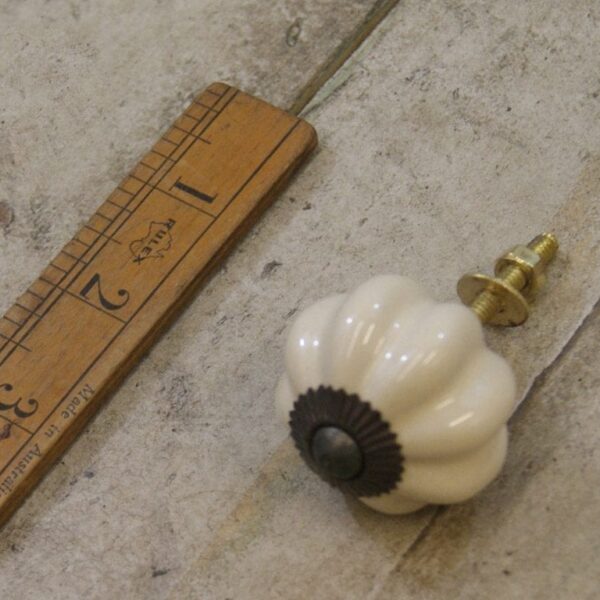 Knob Off White Ceramic ALBANY with Antique Iron Back Plate 35mm