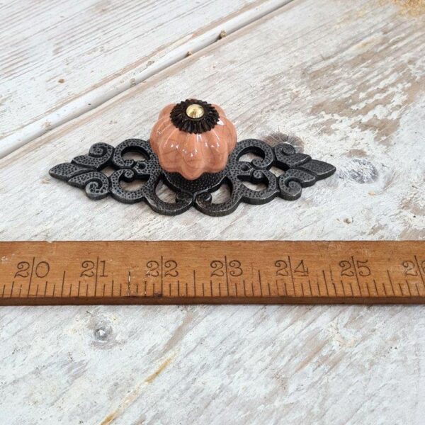 Alternative view of Knob Ceramic Magenta & Backplate FILIGREE Antique Iron 125mm TBD