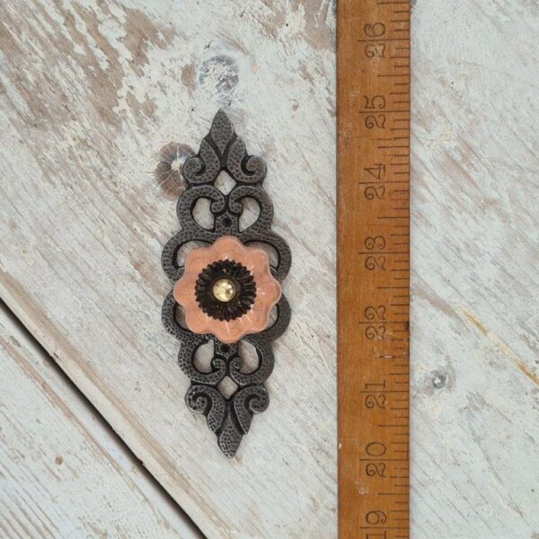 Knob Ceramic Magenta & Backplate FILIGREE Antique Iron 125mm TBD