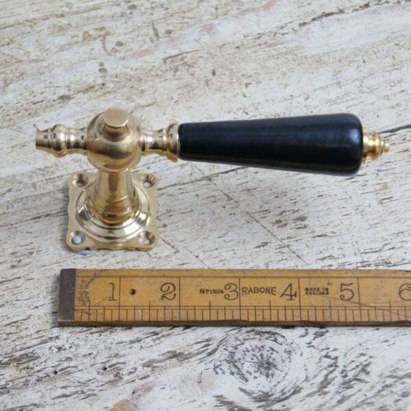Lever Handle on Square Plate Ebony Ceramic and Brass 120mm
