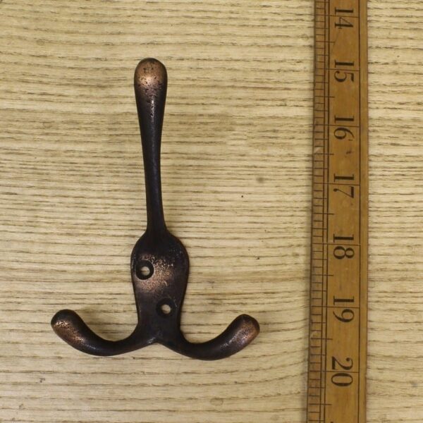 Coat Hook Victorian Triple Cast Antique Copper 115mm