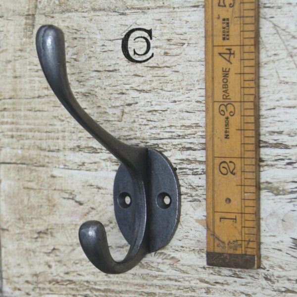 Hat & Coat Hook VICTORIAN Square Stem 2 hole Antique Iron 110mm