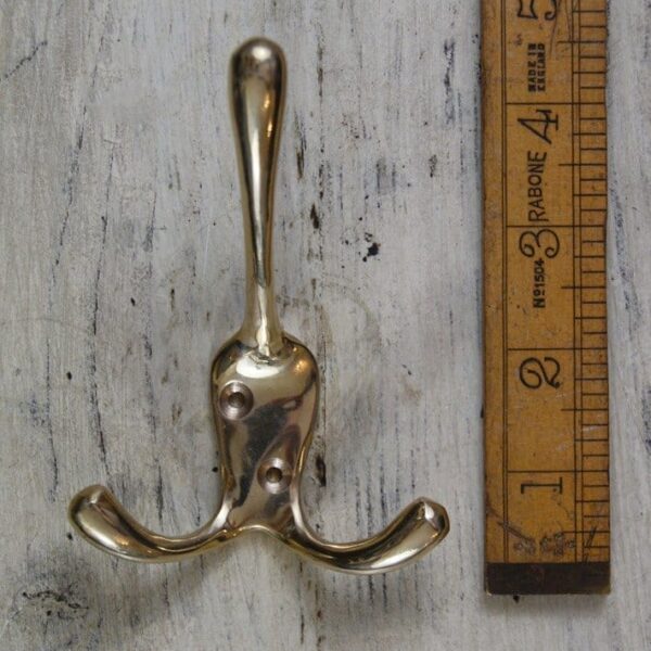 Coat Hook Victorian Triple Solid Brass 115mm