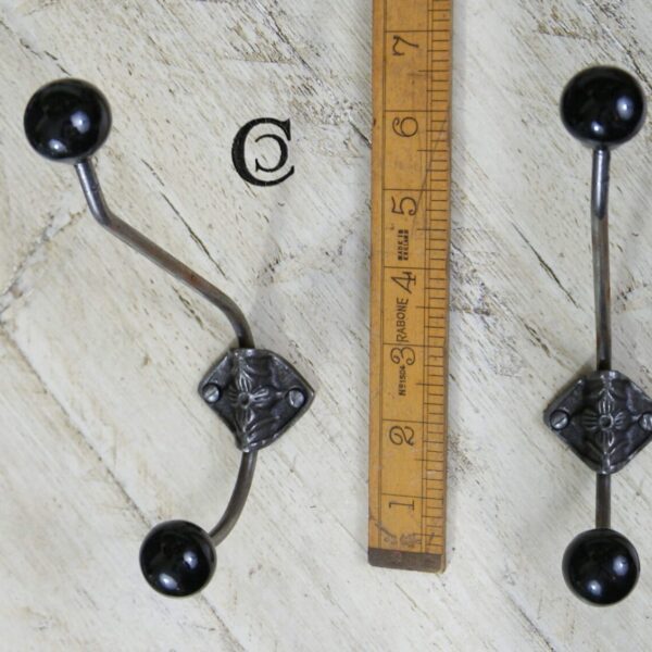 Hat & Coat Hook Large Rosette Double Black Ceramic 215mm