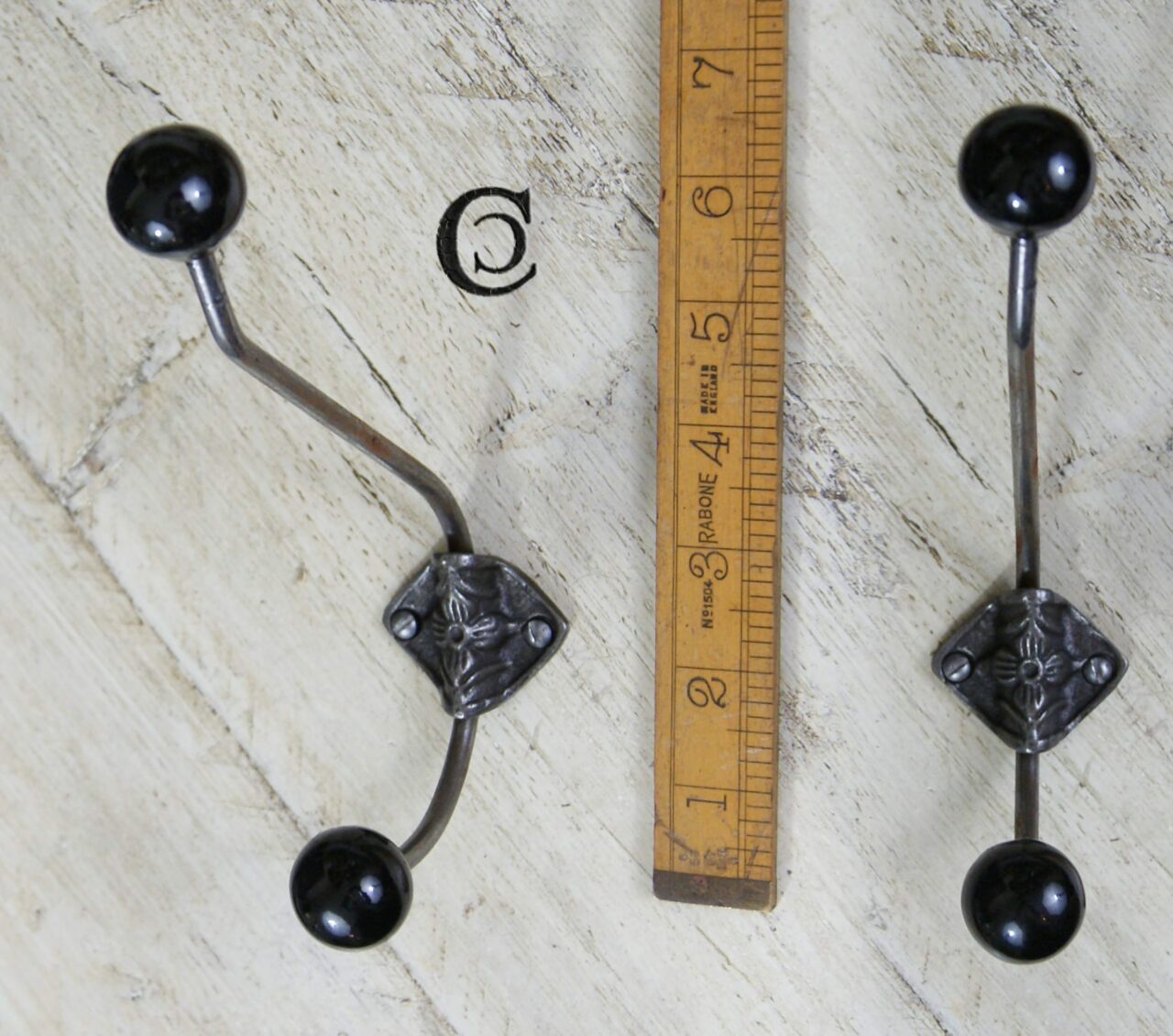 Hat & Coat Hook Large Rosette Double Black Ceramic 215mm